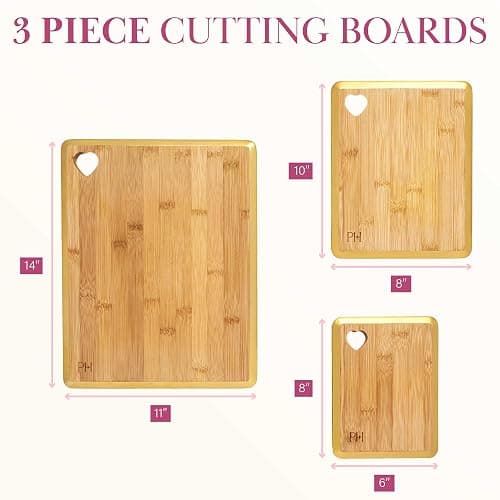 Paris Hilton Reversible Bamboo Cutting Board Set with Heart Shaped Cut-Out Design, Glamorous Gold Edge Detail and Multiple Board Sizes, 3-Pieces, Gold thumbnail 3