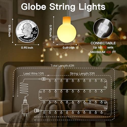 suddus String Lights for Bedroom, 33ft 100 Led Connectable Globe String Lights Indoor, Hanging Fairy Lights Plug in with Remote for Classroom, Room, Dorm, Outdoor, Christmas Tree Decor, Warm White thumbnail 2