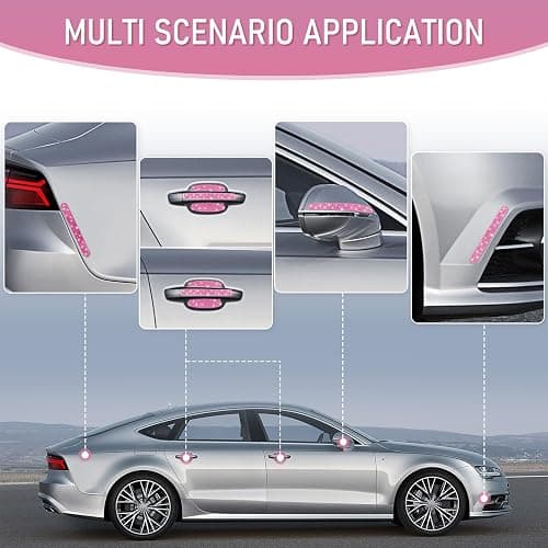 10 PCS Bling Car Door Handle Protector, Shiny Crystal Rhinestone Anti-Scratch Glitter Universal Cars Door Handle Protective Cover, Pink Car Accessories for Women (Pink) thumbnail 7