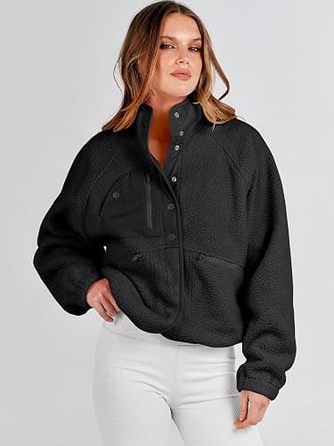 ANRABESS Womens Fuzzy Fleece Jacket Fall Casual Long Sleeve Cropped Sherpa Button Down Shacket Coats Outwear With Pockets thumbnail 9