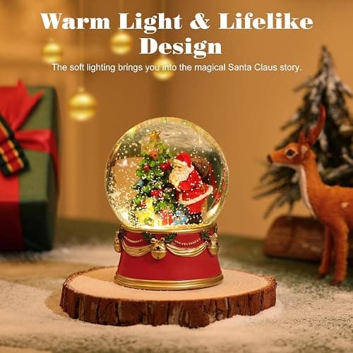 Lewondr Christmas Snow Globe, Santa Claus Electric Snow Globe with Snowflake & Lights, Battery Powered Xmas Water Globe, Christmas Decoration for Home, Holiday Party, Tabletop, Red thumbnail 3