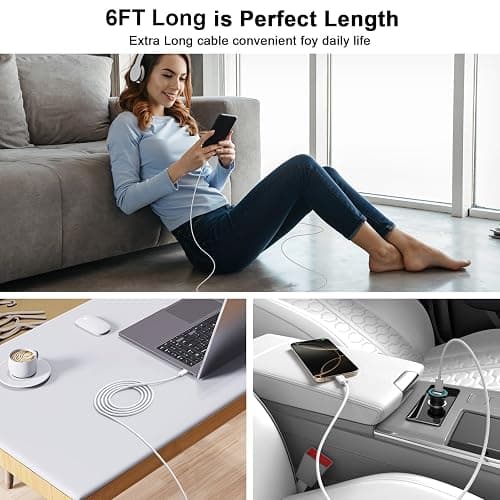 [MFi Certified] iPhone 17 16 15 Charger Cord 6FT, 2 Pack 60W USB C to USB C Charging Cable Cord Long for iPhone 17/17 Pro/17 Pro Max/Air/16/16 Pro/16 Pro Max/15/15 Pro Max, iPad Pro/Air/Mini, White thumbnail 7