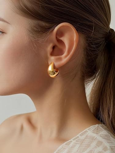 10 Pairs Chunky Gold Earrings for Women, Hypoallergenic Statement Hoops Earring for Multipack, Trendy Gold Chunky Hoop Earrings Jewelry for Gift thumbnail 4