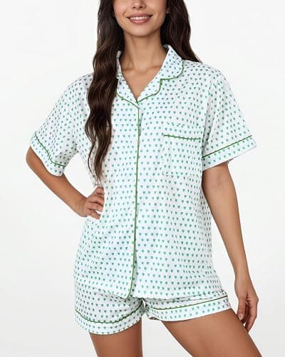 Zuafy Women's Pajamas Set Button Down Ladies Summer Pajamas Monkey Printed Sleepwear Short Sleeve 2 Pc Pjs for Birthday Gift thumbnail 6