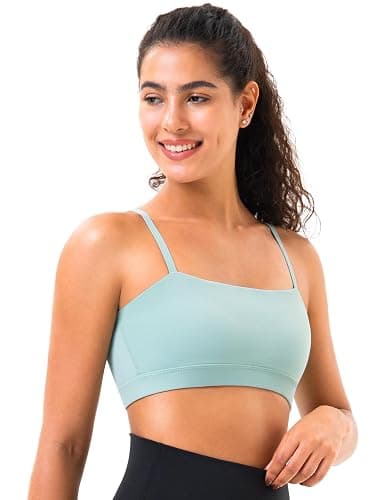 YUNOGA Womens Adjustable Spaghetti Thin Strap Sports Bra Square Neck Padded Wireless Workout Yoga Bra thumbnail 4