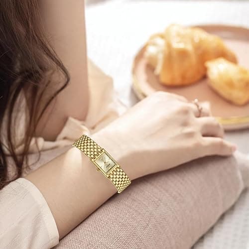 BOFAN Gold Watches for Women Luxury Ladies Quartz Wrist Watch with Stainless Steel Bracelet,Waterproof,Casual Fashion Square Dial.Band Adjustment Tool Included thumbnail 6