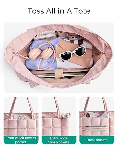 BAGSMART Expandable Tote Bag for Women, Puffer Work Tote Handbag, Quilted Carry On Bag for Travel Gym thumbnail 4
