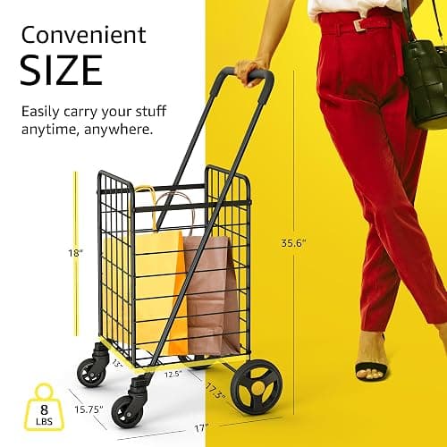 Our Modern Space Shopping Cart & Large 360° Swivel Wheels | Foldable Collapsible & Lightweight | Perfect for Groceries Laundry Utility Cart - Black thumbnail 2