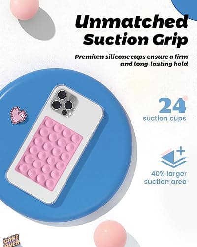 amBand Airplane Travel Essentials Phone Holder, Anti-Slip Magnetic Suction Cup Phone Mount for iPhone Fits Magsafe Attachment, Influencer/Sharer/Content Creator Must Haves for Selfie/Video, Peony Pink thumbnail 4