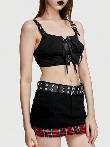 Verdusa Women's Double Grommet PU Leather Belt Punk Buckle Waist Belts thumbnail 6