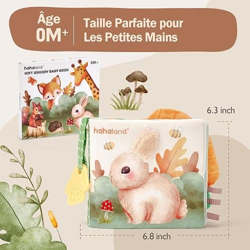 hahaland Jouets pour Bébé de 0 à 6 Mois, Livres Sensoriels en Tissu Doux pour Nouveau-né, Livre d'Éveil Jouet Bébé, Livre Eveil Bebe pour Nourrissons de 0, 3, 6 Mois, Cadeau Bebe Naissance Tummy Time thumbnail 2