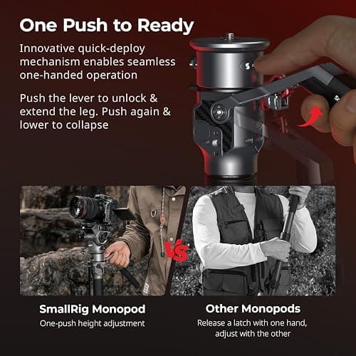 SmallRig 68.9"/ 175cm Carbon Fiber Video Monopod for Camera | One-Button Lift & Lock, Video Fluid Head Max. Playload 5kg/ 11lb, Adjustable Height 30" - 69", for DJI RS and for MFT 501L thumbnail 2