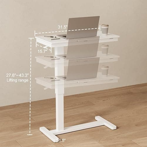 Muwuele Solid Wood Overbed Bedside Table with Wheels, Adjustable Medical Tilt Top Hospital Bed Table Over The Bed, Rolling Laptop Desk, Mobile Standing Desk for Hospital and Home Use (White) thumbnail 2