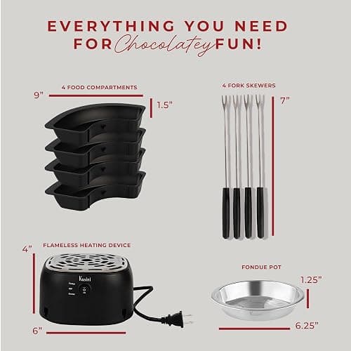 Kusini 2 in 1 Electric Fondue Set & Smores Maker Tabletop Indoor Kit with Removable Trays & 4 Skewers – Smores Station Chocolate Melting Pot - Unique Couple Gift Set Idea, Date & Movie Night Supplies thumbnail 3