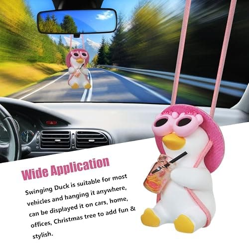 Car Rear View Mirror Hanging Accessories Swinging Duck Rearview Mirrors Ornament Pink Decor for Women Teen Girl Automotive Decorations Interior Aesthetic Things Kawaii Auto Pendant Stuff to Mom Gifts thumbnail 4
