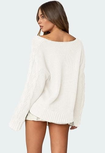 IWD Women's Oversized Sweaters Cable Knit V Neck Long Sleeve Pullover Sweater 2025 thumbnail 4