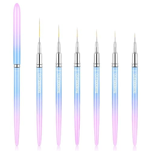 Liner Brush for Nails, 6Pcs Thin Nail Art Brushes Professional Nail Detail Brush for Gel Polish Sizes 5/7/9/11/15/25mm (Blue and Pink) | Sizes 5/7/9/11/15/25mm (Blue and Pink), Professional Nail Detail Brush, Soft Non-Deforming Fiber Heads, For Gel Polish thumbnail 9