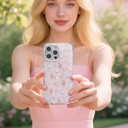 Plleuo Cute Tulip Flowers Bow Shell Pattern for iPhone 14 Plus Case, [3 in 1] with Screen Protector & Camera Lens Protector, Clear Soft Shockproof Slim Fit Floral Phone Cover for Women (White) thumbnail 6