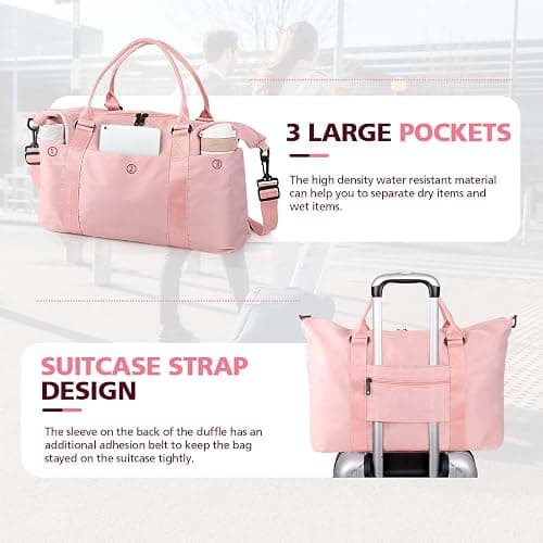 TOPBAG Travel Duffle Bag, Waterproof Weekender Carry On Tote Bags for Women, Sport Gym Bag for Men, Hospital Bag for Labor and Delivery, Overnight Luggage Bag with Trolley Sleeve Coral Pink thumbnail 5
