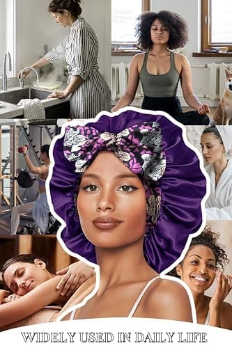 Vettres Double Layer Silk Bonnet with Tie Satin Lined Sleep Cap Hair Cover for Women's Curly Braids Natural Hair thumbnail 6
