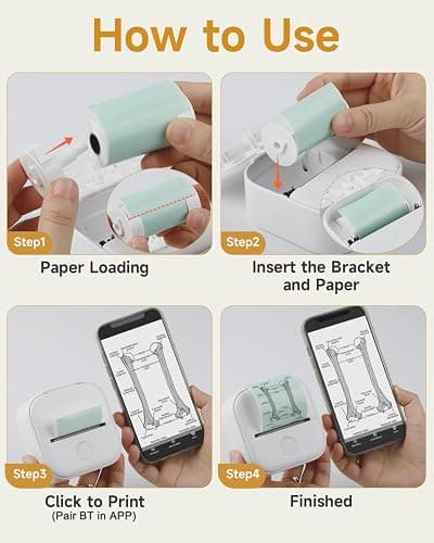 Memoking Sticker Printer - Mini Printer T02 Thermarote Mini Inkless Label Makers Thermal Sticker Maker Machine for Children Students Kid Gift, Compatible with Phone & Tablet, White thumbnail 6