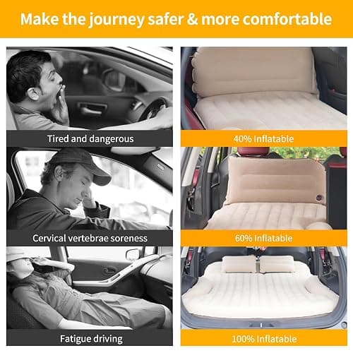 KMZ SUV Air Mattress Thickened and Double-Sided Flocking Travel Camping Bed with 2 Pillows & Electric Pump Dedicated Mobile Cushion Inflatable Bed for SUV Trunk and Rear Seat (Beige and Coffee) thumbnail 7