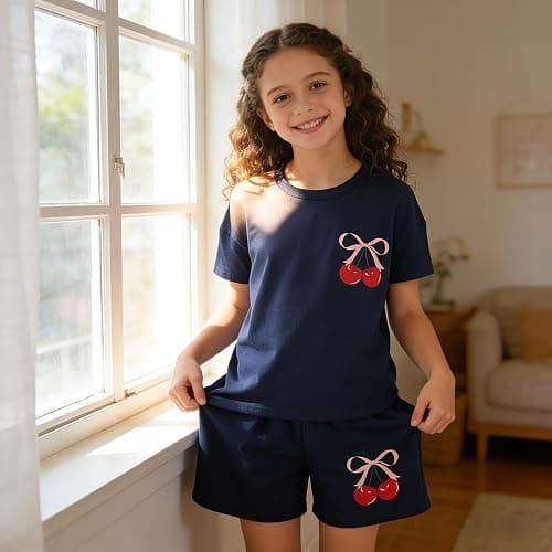 Zylvae Kid Girl 6-11 Years Summer 2-Piece Outfit Set - Daisy/Bow Print Top & Patterned Shorts Clothing Set thumbnail 6