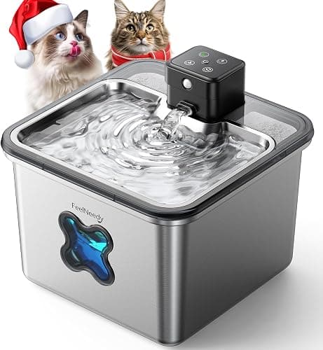 Cat Water Fountain Cordless: [Visual Filter] & [Heavy-Duty Stainless Steel] FEELNEEDY- Premium, Durable Design. 3.2L/108oz, 4000mAh Battery Operated Pet Fountain with Sensor, for Cats and Dogs - Image 1