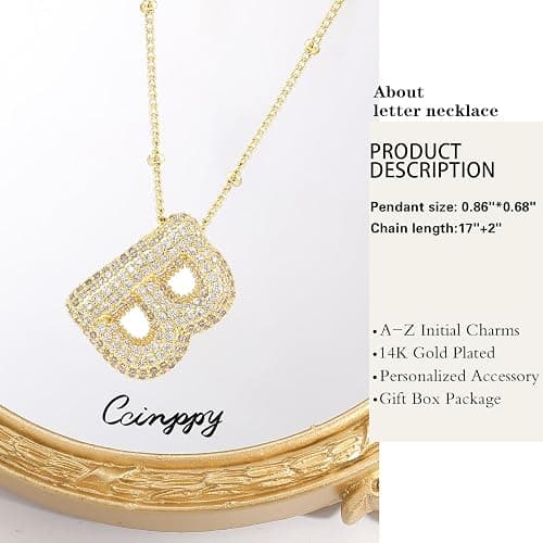 CCINPPY Letter Necklace, 14k Gold Plated Bubble Balloon Dainty Necklace for Women, Chunky Initial Charm Pendant Name Necklace Personalized thumbnail 5