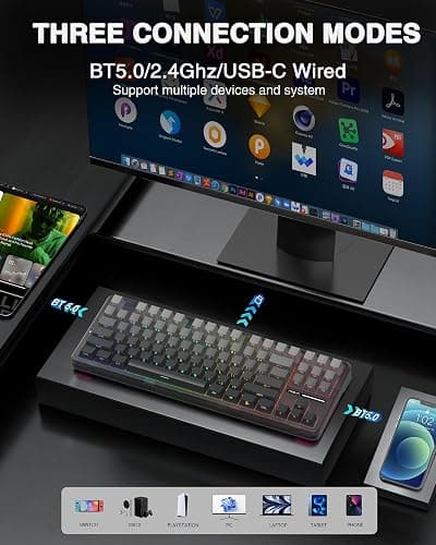 AULA F87 Pro Wireless Mechanical Keyboard,Tri-Mode BT5.0/2.4GHz/USB-C Hot Swappable Custom Keyboard,Pre-lubed Switches,Side Printed PBT Keycaps,75% TKL RGB Backlit Gaming Keyboards thumbnail 3