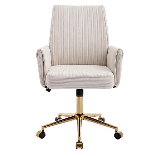 YITAI Stripes Velvet 360°Swivel Desk Chair, Modern Height Adjustable Home Office Armchair with Gold Base and Wheels for Vanity, Comfy Computer Chair for Study Living Room Bedroom（Beige） thumbnail 8