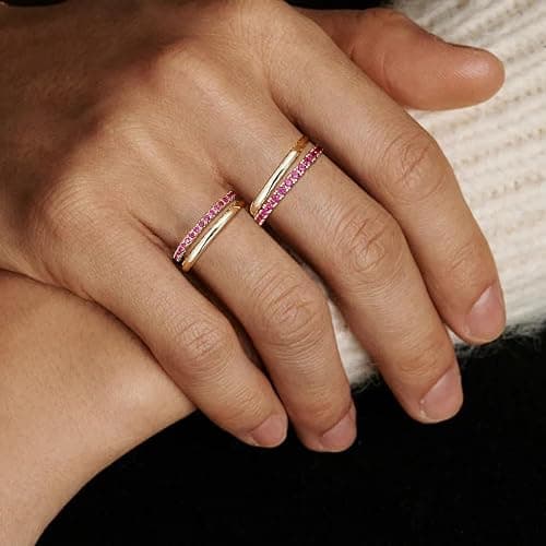 COLOYAN 18K Gold Plated Stackable Rings for Women Non Tarnish, Mixed Metals Multi Ring, Colored Cubic Zirconia Stacking Rings Jewelry thumbnail 5