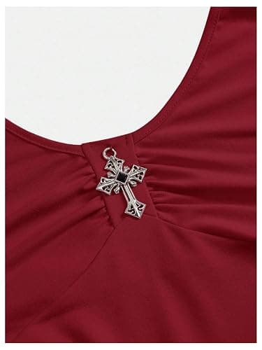 SHENHE Women's Plus Size Y2k Halter Tie Backless Ruched Layered Ruffle Grunge Punk Mini Dress thumbnail 3