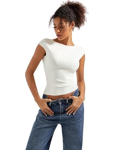 SUUKSESS Women Backless Sexy Going Out Tops Double Lined Open Back Y2k Basic Tee Shirts thumbnail 2