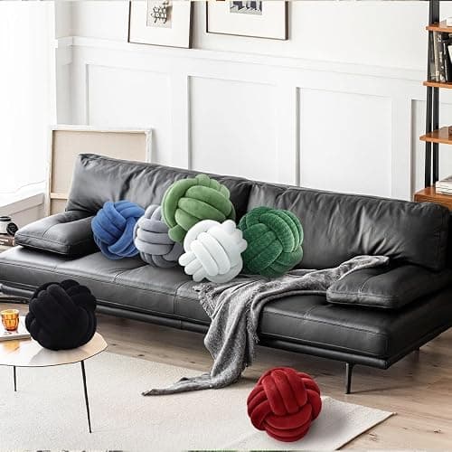 Ivory Knot Pillow Ball, Handmade Decorative Throw Pillow, Soft Round Knotted Cushion for Couch & Bedroom, Cute Home Decor, Braided Pillow for Living Room (7.87 Inches) thumbnail 3