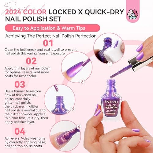 SAVILAND 6pcs Ombre Nail Polish Sets: Charm Pink Blue Gold Purple Pearl Summer Fingernail Polish Colors Air Quick Dry Nail Polish Plant-base Castor Oil Natural Nail Lacquer Women Home Manicure DIY thumbnail 4