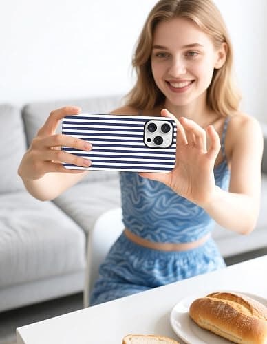 Jusy Compatible with MagSafe Striped Phone Case for iPhone 16 Pro, Cute Aesthetic Magnetic Soft TPU and Hard PC Protective Phone Cover for Women Girls（Matte） - Navy Blue thumbnail 7