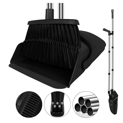 UDUK Black Broom and Dustpan Combo Set, 51" Long Handle Broom | Hands-Free Pet Hair Cleaning, Built-in Comb Dustpan, Space-Saving Storage, Multi-Surface Use for Home, Kitchen & Office - Image 1