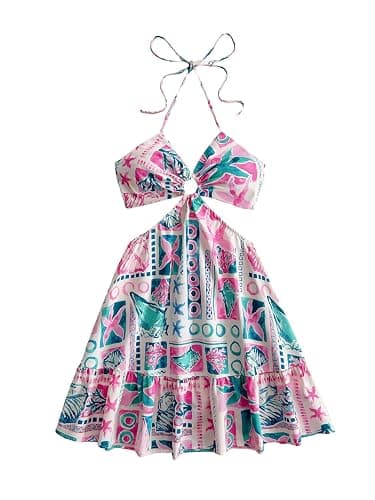Floerns Women's Floral Halter Neck Vacation Dress Sleeveless Cut Out Boho Cami Dress - Image 1