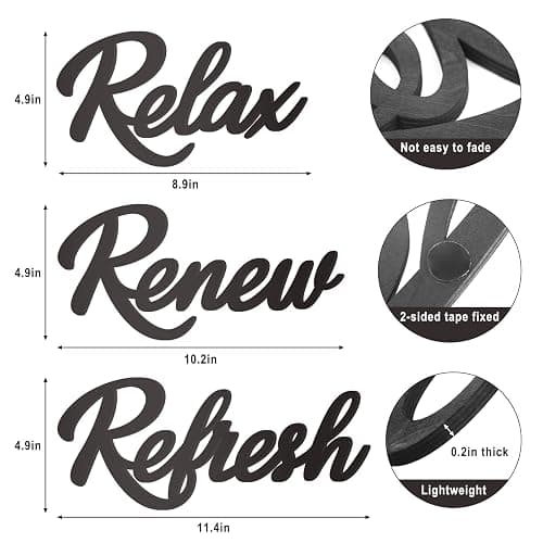 KOYILTD 3 Pieces Bathroom Decor Wooden Bathroom Sign Relax Renew Refresh Sign (black) thumbnail 3