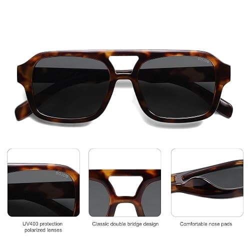 SOJOS Retro Aviator Sunglasses for Womens Mens Polarized Trendy Square Designer Inspired Shades 80s 90s Sun Glasses SJ2342 thumbnail 4