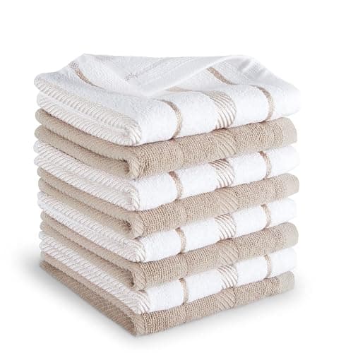 KitchenAid Albany Dishcloth 8 Pack Set, Milkshake/White, 12"x12" - Image 1