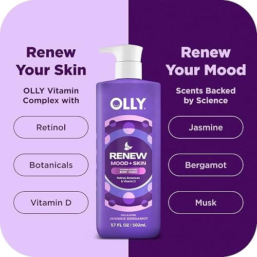 OLLY Renew Body Wash with Vitamin D, Retinol & Botanicals - 17oz | For dry skin, Helps repair the skin barrier, With vitamin C for Skin Barrier Repair, Deep Hydration, Jasmine Bergamot Scent thumbnail 4