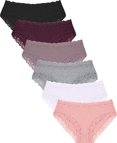 FINETOO Womens Underwear Cotton Bikini Underwear for Women Lace Wasit Hipster Panties Soft Breathable Briefs 6 Pack - Image 1