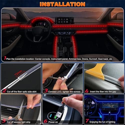 Jushope Car LED Strip Lights, USB Interior Ambient Lighting Kits with Wireless APP and RF Remote Control, 16 Million Colors Music Mode Car Decoration Lights with 315 inches 3.0mm Fiber Optic (6 in 1) thumbnail 6