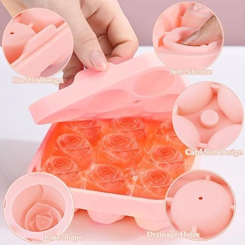 Ice Cube Mold with Lid, Silicone Rose Ice Cube Tray with Mini Tongs, Rose Ice Cube Trays for Freezer, Easy Release Ice Trays Maker, Make 9 Ice Ball Maker Mold Flower Ice Tray Mold for Cocktail thumbnail 3