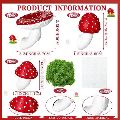 Yerliker 7 Pcs Mushroom Magnets for Fridge Resin Mushroom Floating Wall Shelf with Moss Aesthetic Fairy Party Decorations for Refrigerator Kitchen Cottage Room Bedroom Decor thumbnail 2