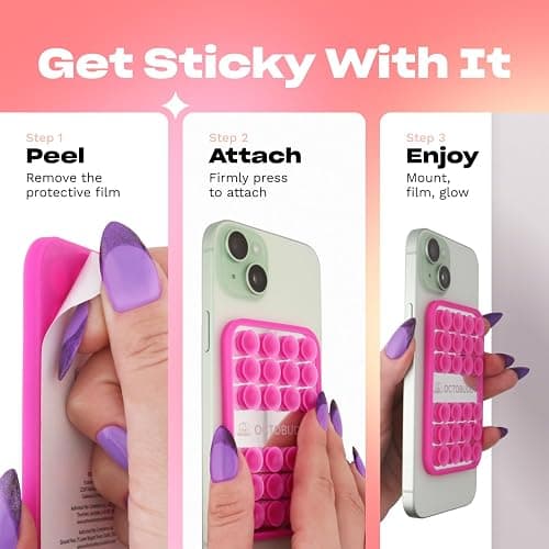 OCTOBUDDY Mirror - OG Suction Cup Phone Mount - Silicone Suction Grip Mobile Holder with Built-in Mirror - Hands-Free Selfies and Videos - Content Creator Accesory - 2.6″ x 3.9″, Hot Pink thumbnail 6