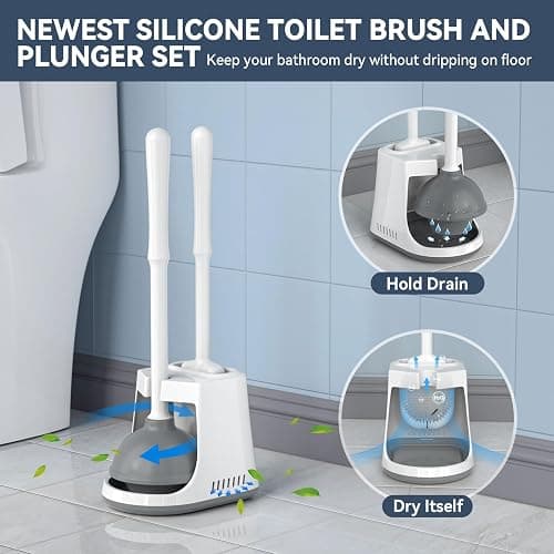 Unique Toilet Plunger and Brush, Silicone Brush and Heavy Duty Toilet Plunger Set with Ventilated Holder, 2-in-1 Toilet Brush and Plunger Combo for Bathroom Cleaning-New Pack (White) thumbnail 7