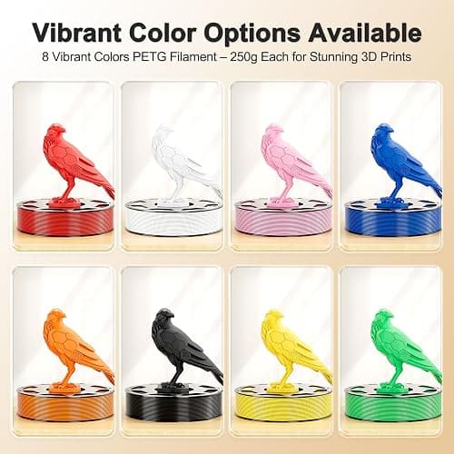 8-Color PETG Filament Bundle for 3D Printers 1.75 mm, 8 Pack Filament Refills, 269 FT 250 g Per Spool, 2 kg in Total, White, Black, Red, Blue, Yellow, Green, Orange Yellow, Sakura Pink thumbnail 3